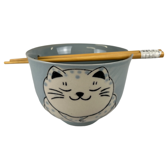 18oz Donburi Bowl With Chopsticks Set Chubby Cat Design