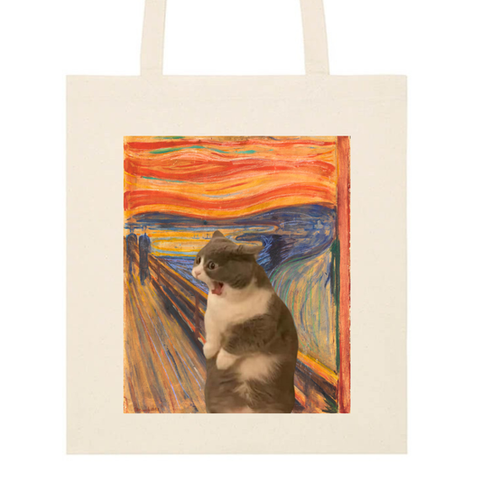 The Scream Cat Meme Tote Bag Vintage Art Meme Edvard Munch