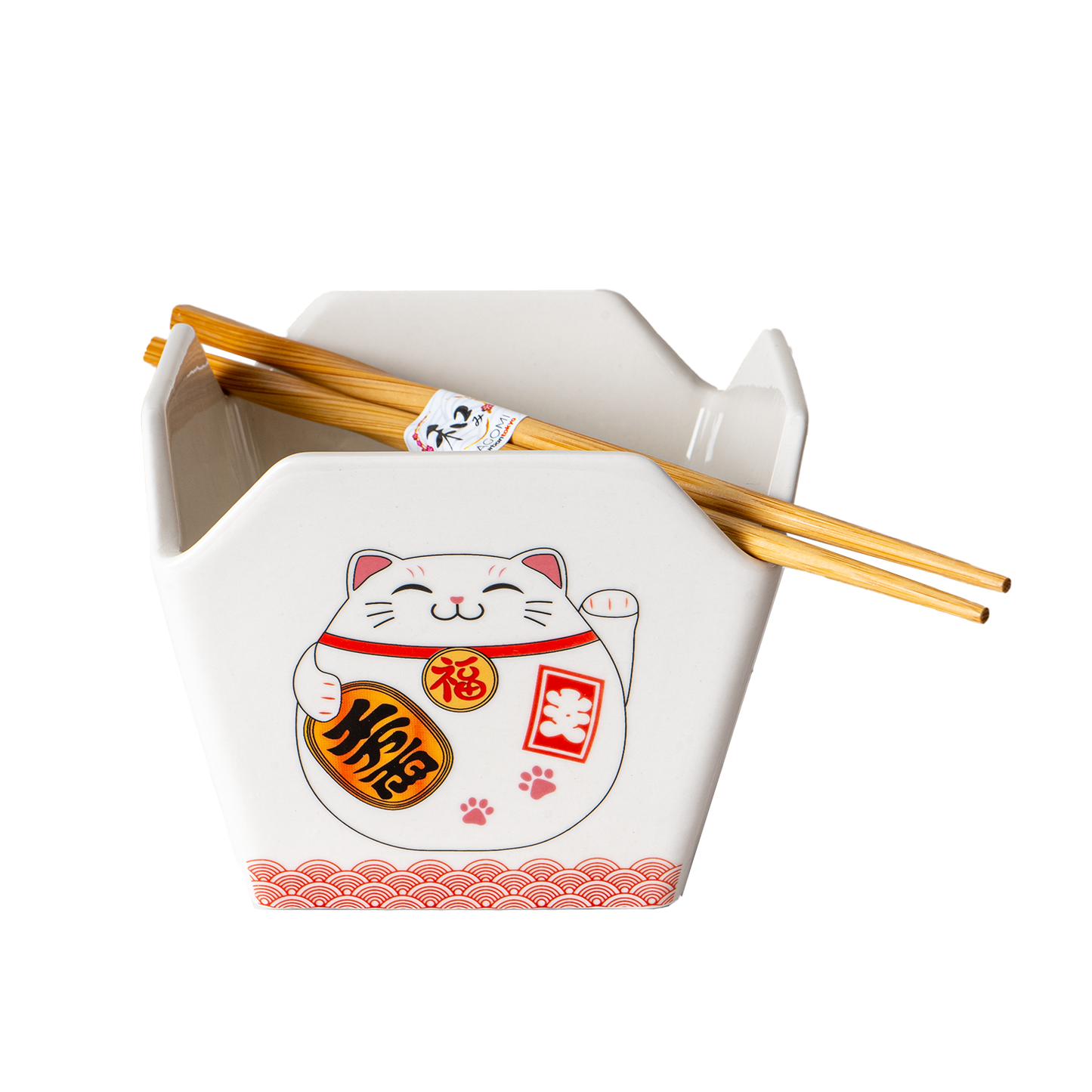 Takeout Box Serving Bowl With Chopsticks - Lucky Cat