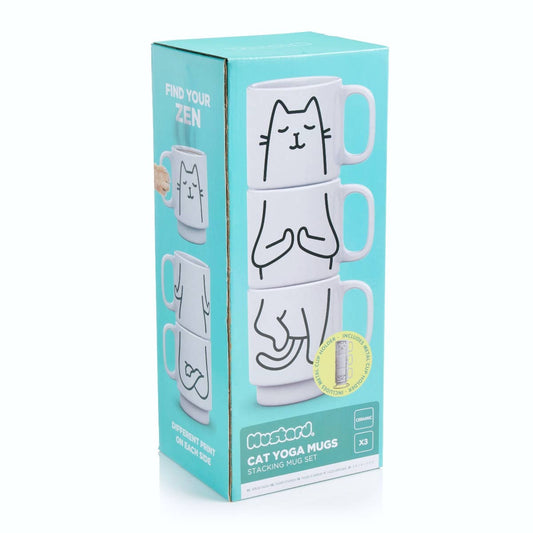 Hilarious cat yoga mug set