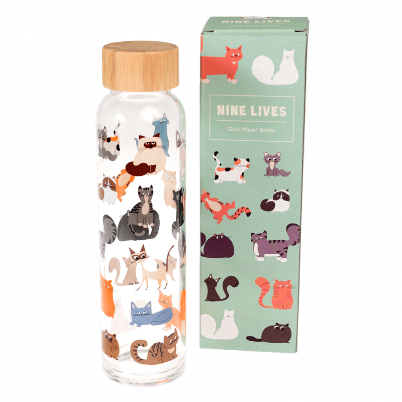 Nine Lives Glass Water Bottle