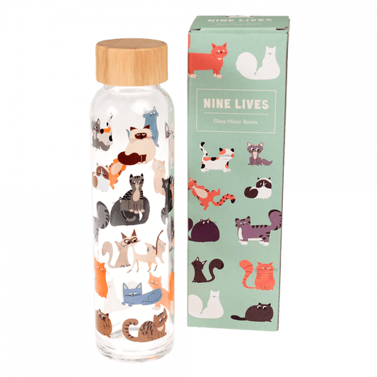 Nine Lives Glass Water Bottle