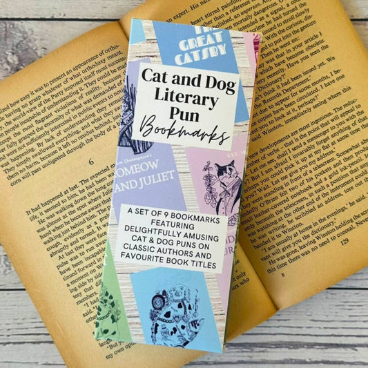 Literary Pun Cat and Dog Bookmarks - Set of 9